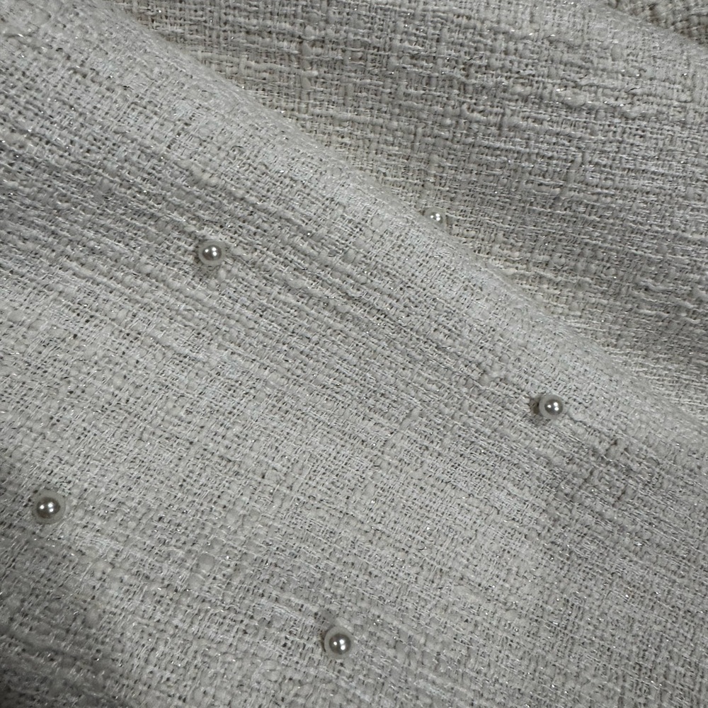 Elegant White Tweed Fabric with Pearls 2.1 yards